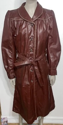 Gabardina con cinturón de cuero borgoña Maxima de colección rara para mujer talla 10 Foto 1 de 4