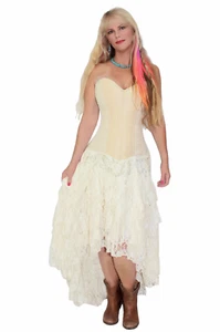 Vestido de novia para mujer marfil sin tirantes corsé acero deshuesado con encaje falda con volantes - Imagen 1 de 5