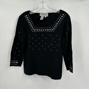Joseph A Womens Silk Blend Pullover Top Size L Black Beaded 3/4 Sleeve - Picture 1 of 7