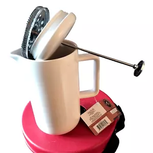 French Press Kaffeemaschine Keramik in Matt Sand Beige Creme Schwer Wand Hält Heiß - Bild 1 von 21