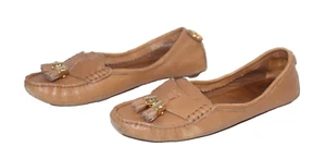 Tory Burch Loafers Women's Size 9.5 Royal Tan Lawrence Shoes Leather Tassel - Picture 1 of 11