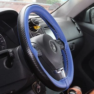 Blue+Carbon Fiber PVC Leather DIY Steering Wheel Cover Wrap Needle+Thread 47022 - Picture 1 of 7