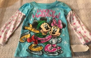 NWT Disney Christmas Mickey & Minnie Happy Holidays Girls T-Shirt ~ 12 Months - Picture 1 of 2