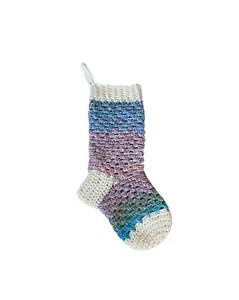 Gehäkelter Weihnachtsstrumpf Handarbeit blau, grün, lila Body weiß Bündchen - Bild 1 von 6