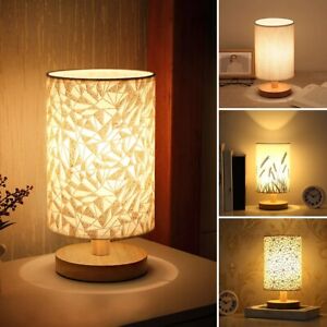 Solid Wood Night Lamp Linen Table Lamp LED Desk Lamp Eye Protection USB Powered