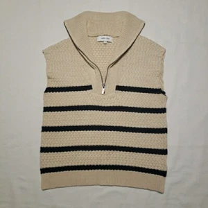 John & Jenn Women's Benny Vest 100% Cotton Cream and Navy Half Zip Sz Small - Picture 1 of 7