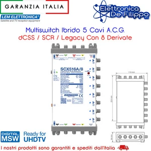 Multiswitch Ibrido 5 Cavi A.C.G. dCSS / SCR / Legacy Con 8 Derivate - Foto 1 di 2