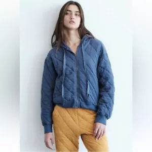 Stateside Anthropologie Quilted 100% Cotton Soft Blue Hooded Jacket Boho M - Picture 1 of 8