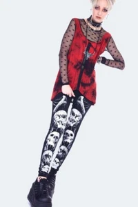 BNWT S 8 JAWBREAKER SKULLS BONES LEGGING PUNK GOTHIC ALTERNATIVE HORROR BLACK - Picture 1 of 3