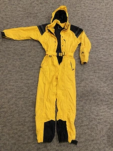 Vtg 90s ROFFE Challenger Ski Suit One Piece Yellow Women's Size 8 Winter Snow - Picture 1 of 11