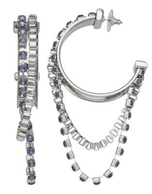 Simply Vera Wang Simulated Blue Crystal Chain Hoop Earrings - Rocker Chic - New - Image 1 of 2