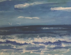 8x10 stretched canvas ornate white frame ocean scene original by artist - Picture 1 of 7
