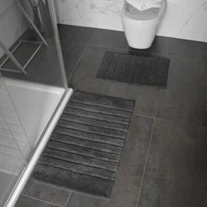 Luxus gekämmte 100% Baumwolle Ripp Design Badematte Set in Anthrazitgrau - Bild 1 von 3