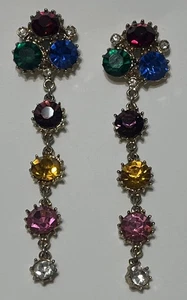 Stunning Colorful Crystal Dangle Earrings 3 Inch  - Picture 1 of 2