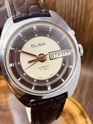 VINTAGE SOVIET RUSSIA USSR AUTOMATIC WRIST MENS WATCH SLAVA WORKERS RARE #8297 - Image 1 of 4