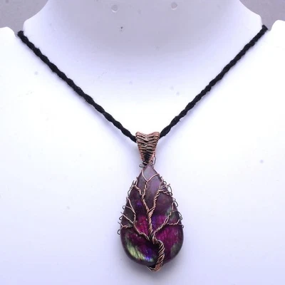 Natürlich Labradorite Draht Umwickelt Heilung Kupfer Baum des Lebens Kristall - Bild 1 von 4