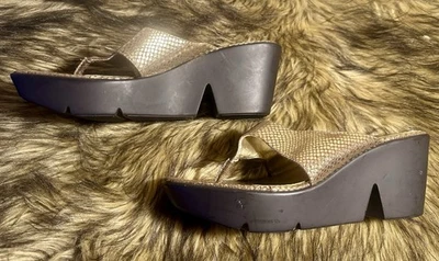 Nine West Platform Wedge Sandals Size 9.5 Gold Snake Print Vintage – Never Worn - Image 1 of 4