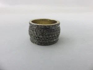 Pave Diamond Eternity Ring Sterling Silver Gold Vermeil Band Size 7 - Picture 1 of 8