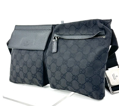 GUCCI Body Bag GG Canvas Leather Black Waist Bag Purse Authentic - Image 1 of 4