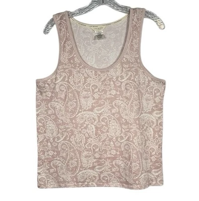 LUCKY BRAND Sz L Women’s Tank Top Pink Cream Paisley Floral Coquette Romantic - Image 1 of 4