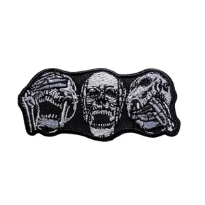 Parche de calavera See No Hear No Speak No Evil, parche de hierro bordado con tres calaveras - Imagen 1 de 1