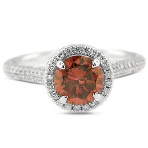 1.17ct Red SI1 Round Natural Certified Diamonds 18k Gold Halo Engagement Ring - Picture 1 of 10