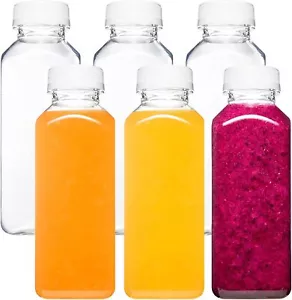 6pcs 12oz Plastic Bottles with Caps, Juice Containers With Lids For Fridge - Picture 1 of 8