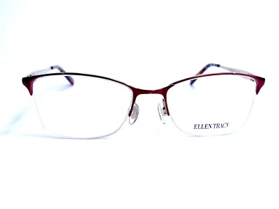 Nuevo Ellen Tracy Rojo Ojo de Gato Medio Borde Metal Gafas Hamburgo Vino 50 17 130 Foto 1 de 4