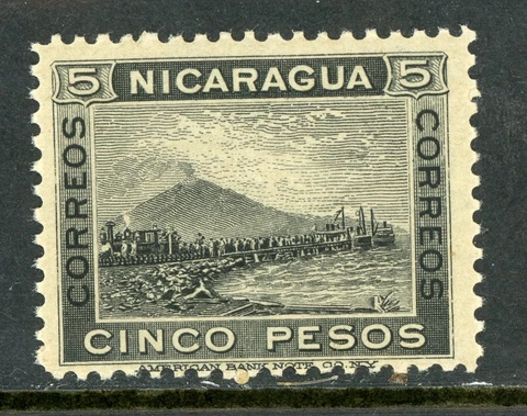 Nicaragua 1900 Momotombo 5 Peso Salmon Scott # 132 MNH W452 ⭐☀⭐☀⭐ Cover