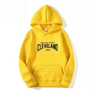 Cleveland Letter Print Hoodies Men's Autumn Long Sleeve Hooded Sweatshirt - Picture 1 of 18