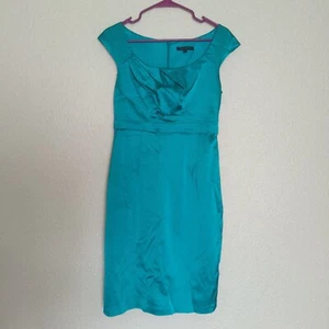 DAVID MEISTER satin dress size 6 knee length emerald green sleeveless no Tags Ma - Picture 1 of 9