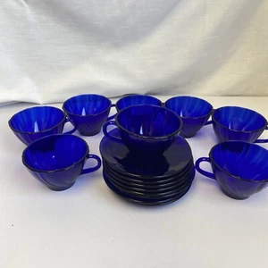 Taza de té y platillo de té de vidrio remolino azul cobalto Duralex Vereco - Imagen 1 de 9