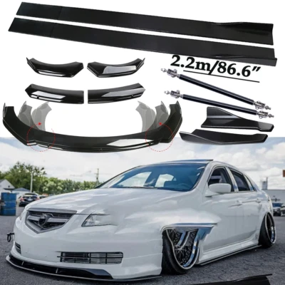 For Acura TL Front Bumper Lip Spoiler Side Skirts Rear Glossy+Black Foto 1 de 4