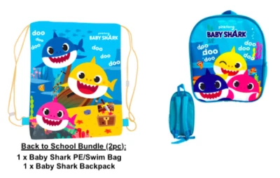 Neu! Baby Shark Back to School Konvolut, Rucksack, PE/Badetasche