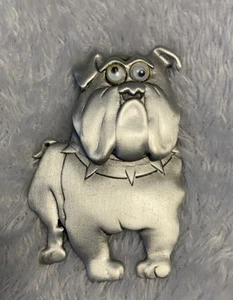Dog Brooch JJ Jonette Googly Eye Bulldog Articulate Moveable Head Silver Tone - Picture 1 of 7