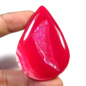 Natural Druzy Onyx Geode Agate Cabs 53x37mm Pear Pink Window Gemstone OD-1186 - Picture 1 of 6