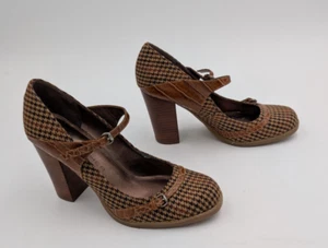 Marc Fisher Women's Heels Size 7.5M Brown Plaid Tweed Mary Janes Academia Y2K - Picture 1 of 21