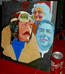 Vintage gruseliges Familiengemälde Portrait Flugzeug Pilot Priester auf Bainbridge Tafel 80 - Bild 1 von 12