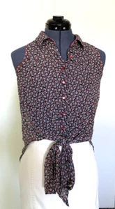 Mustard Seed Women's Sz. S Floral Print Collared Sleeveless Hi-Low Sheer Top! - Picture 1 of 9