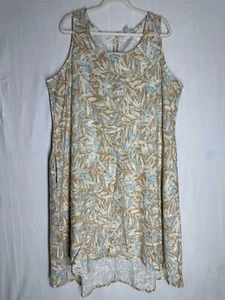Catherines Maxi Hi-Lo Sleeveless Dress Linen Rayon Blend Leaf Print Plus Size 2X - Picture 1 of 9