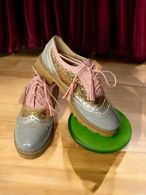 Zapatos Oxford Mujer Baile Charol Rosa Plata Dorado Brillo Talla 9.5 Foto 1 de 4