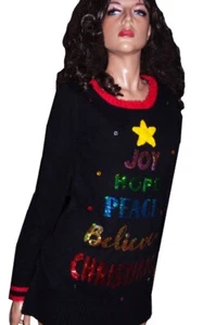Mujer JOY BELIEVE Iluminado Feo Navidad Suéter Fiesta Talla Grande S L NUEVO - Imagen 1 de 3