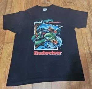 1992 Vintage Budweiser Minnesota Beer Motorcycle Fishing Logo Shirt Mens L USA - Picture 1 of 4