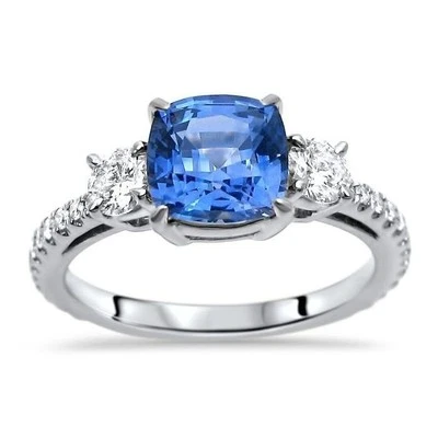 Anillo de aniversario de diamantes con zafiro natural de 3,20 quilates de oro blanco macizo de 14 quilates talla 8,5 Foto 1 de 4