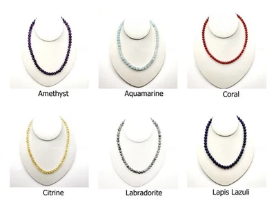 Handmade Gemstone Necklace Jewelry Smooth Round Beaded with Silver Lobster Clasp - Image 1 of 2