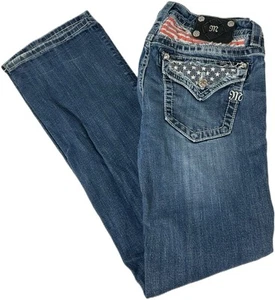 Miss Me American Flag Bootcut Blue Denim July 4 Stars Stripes Sequin Size 31x34 - Picture 1 of 11