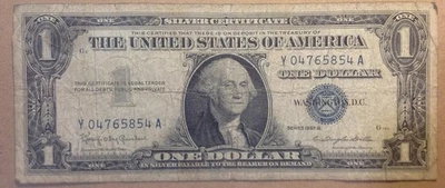 Heavily Circulated US Currency 1957B $1 Silver Certificate Banknote Y04765854A - Image 1 of 2