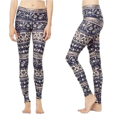 TEEKI Luna Flor Caliente Pantalón Manteroso Suave Leggings Azul Marino y Crema Talla S Foto 1 de 4