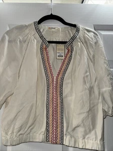 Marine Lagenlook Archive Bauern Top Puffärmel bestickt Boho Bluse Damen M - Bild 1 von 4