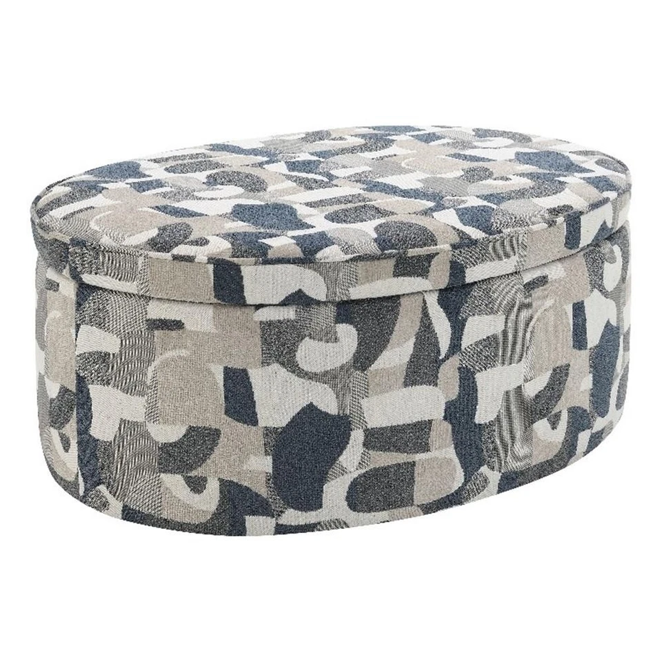 Otomana de almacenamiento tapizada de tela ovalada Coaster Tomkins en azul índigo Foto 1 de 4